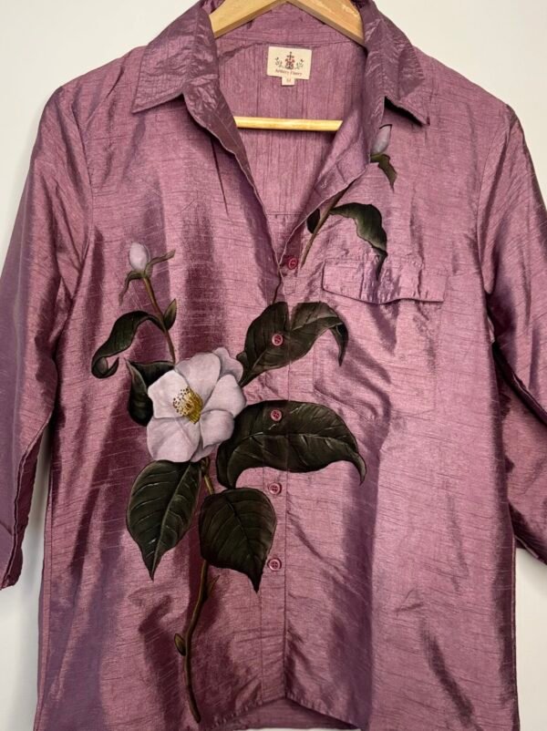 Hand-Painted Magnolia Raw Silk Shirt