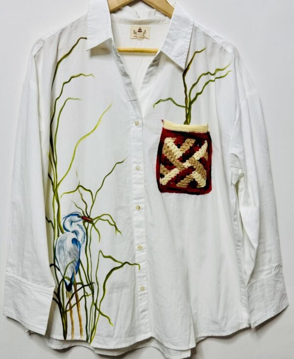 Heron Cotton Shirt with Crochet Pocket