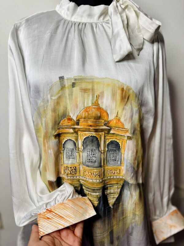 Jaipur Jharokha Satin Top with Tie-Neck