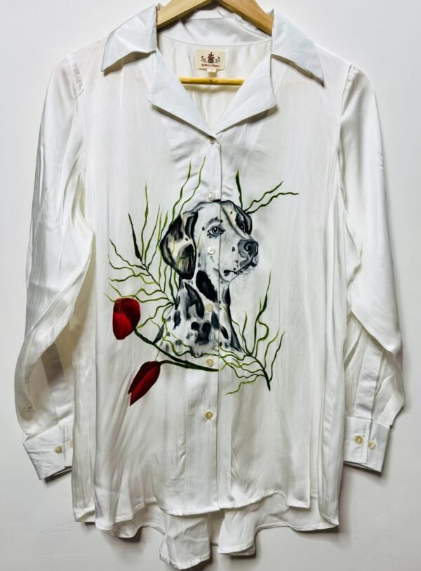 Dalmatian Satin Shirt with Tulip Accents