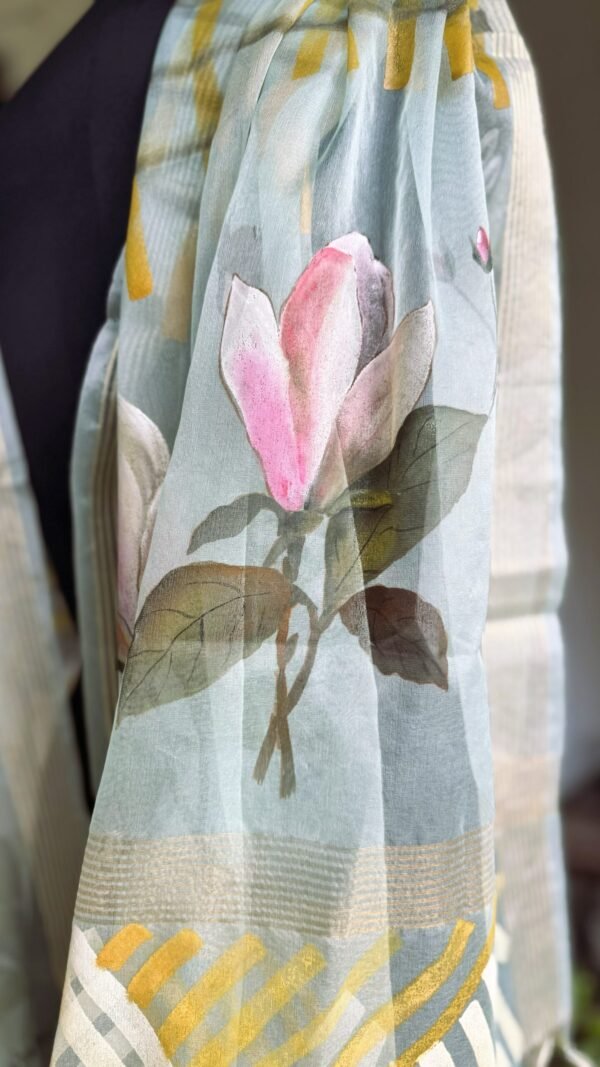 Sea Whisper – Hand-Painted Twill Canvas Dupatta in Pastel Green
