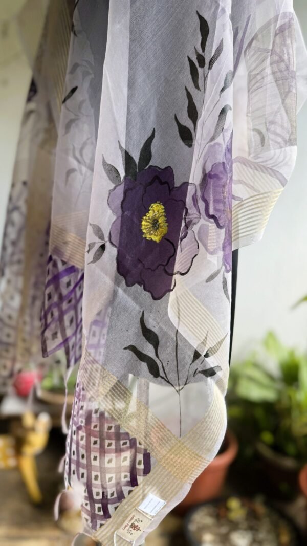 Mauve Muse – Hand-Painted Organza Dupatta with Contemporary Geometry
